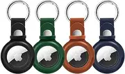 Supfine for Airtag Holder Leather,4 Pack with air tag Keychain forAir tag, Protective Tracker Cover with Loop Key Ring for Wallet,Luggage,Cat,Dog,Pets,for Item Finder (Multi-Color)