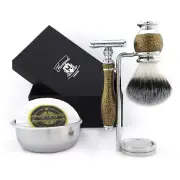Double Edges Razor Synthetic Bristles Brush Soap Boal Stand Classic Shaving Kit