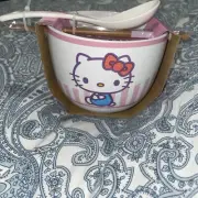 New Hello Kitty Ceramic Rice Noodle Bowl With Chopsticks & Spoon By Sanrio
