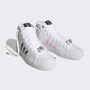 【adidas 愛迪達】Nizza HI RF 男女 休閒鞋 運動 經典 塗鴉 聯名 中高筒 愛迪達 白黑粉(HQ6861)