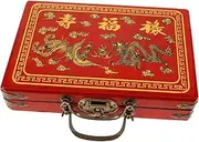 Toddmomy Mahjong Storage Box with Handle Multi Use Container for Mahjong Tiles Vintage Design with Chinese Patterns Lightweight Holder