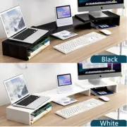 Dual Monitor Stand Computer Riser Adjustable Length Desktop Holder & Storage