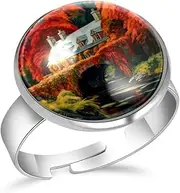 [FVQL] Ring for Women Girls, painting autumn pattern, 0.67inch/1.7cm, Glass, glass