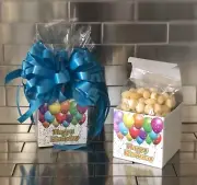 Happy Birthday Lemon Drops Candy Gift Basket-Box Wrapped With Blue Bow