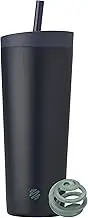 BlenderBottle 2-in-1 Insulated Stainless Steel Shaker Tumbler, Swig Leakproof Lid, Straw, BlenderBall, BPA Free, for Protein Shakes, Smoothies, and Pre Workout, 24 oz, Blue (Midnight)