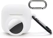 2 in 1 Airpods 4 Case With Airtag Holder, Silicone GPS Tracker Cover, White