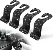LivTee Crystal Bling Rhinestone Car Back Seat Headrest Hook, Purse Bag Holder, Car Interior Accessories for Women and Men, 4-Pack (Black)