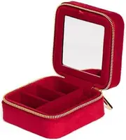 [Generic] Travel Jewelry Box Organizer With Mirror Rings Earrings Necklaces Storage Organizer Box (Red, One size)