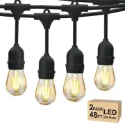 2×48FT LED Outdoor Waterproof Patio String Lights, 2W Dimmable S14 Glass Bulbs