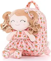 [Gloveleya] Toddler Backpack Baby Girl Gifts Curly Hair Plush Figures Dress Backpack Kids Backpack Curly Hair Spring Girl Fruit Section-Orange 9inches