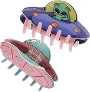 VICASKY 2pcs Cute Alien Hair Claw Clips for Women Fun and Decorative Accessories for Thin Hair Whimsical and Stylish Design for Everyday Use and Special Occasions