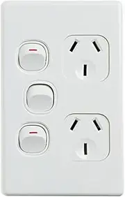 4C | Elegant Double Power Point 250V 10A with Extra Switch | Vertical