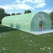 Greenhouse 36 m² - 1200x300x200 cm, 140g/m² PE Mesh Fabric, Rust-Proof Galvanized Steel Frame, 16 Windows & Large Door, Spacious Plant Protection, Green