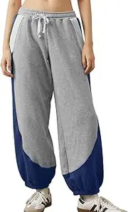 [Eisctnd] Women Colorblock Sweatpants Warm Sherpa Lined Athletic Fleece Jogger Pants Drawstring Winter Workout Trousers