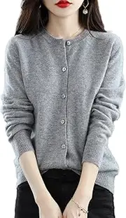 [LAIBMFC] Cashmere Cardigan Sweaters for Women,100% Cashmere Long Sleeve Cardigan Button Front Sweaters Tops Elegant Jumpers
