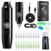 Rotary Tattoo Machine Kit with Battery Power Silicone Case Cartridge Needles Set