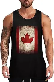 [NQHJT] Men Tank Tops Retro Canada Flag Sleeveless T Shirts for Men's Fitness Quick Dry Gym Tank Top for Men