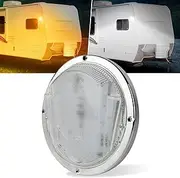 LED RV Exterior Light, 8.5 Inch Round Scare Porch With 100pcs Dual Color LEDs Flood Awning Replacement Kit Surface Mount Fixture for RV Trailer Fifth Wheel Camper Bus
