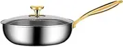 Frying Pan - Thin Layer Skillet | Non-Stick Frying Pans | Stainless Steel Honeycomb | Woks with Transparent Lid | Kitchen Cookware for Induction Camping Stove Chef Eggs Steak Pancakes Family