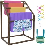 VEVOR Pool Towel Rack, 5 Bar, Brown, Freestanding Outdoor PVC Trapedozal Poolside Storage Organizer, Include 8 Towel Clips, Mesh Bag, Hook, Also Store
