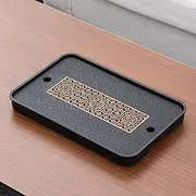 SHGarden Tea Tray 36 x 24cm Chinese Gongfu Tea Serving Tray with Drain & Store Water Coffee Table Tray for Kungfu Tea Set Coffee Table SH0054 (Black Gold)