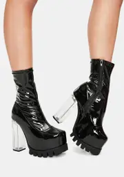 [DARKER WAVS] Patent Platform Sock Boots