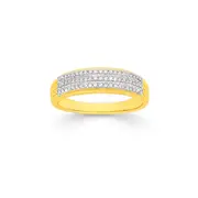 9ct Gold Diamond Three Row Band