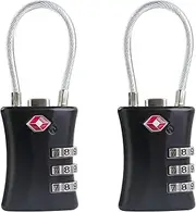 UP Security TSA Locks for Luggage, Small Combination Padlock, Luggage Locks TSA Approved, Padlock Combination with Cable, for Suitcase, Gym Locker, Gun Case, Ammo Can, Backpack Zipper (Black+Black)