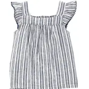 Carters Baby Girl Blue White Top Ruffle Sleeves Striped Linen Shirt Size 12M