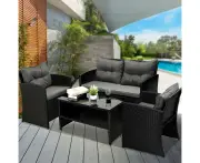 Luxury 4pc Wicker Outdoor Furniture Lounge Set | 4 Piece Rattan Sofa Chair Table Patio Set - Black