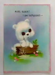 Vintage Get Well Sad Puppy Flowers Unused Mint Card & Envelope