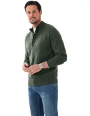 [Gazman] Wool Blend Raglan Half Button Knit in Forest