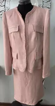 NWT ANNE KLEIN TWEED TWO PIECE SUIT SIZE 12 BLUSH PINK MOTHER OF THE BRIDE