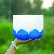 Throat Chakra Blue Lotus Crystal Singing Bowl Frosted Quartz 8 Inch G Note