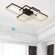 Jaycomey 50W Dimmable Ceiling Light, 3 Squares Modern LED Ceiling Lamps, Acrylic Chandelier Lighting Flush Mount Lights Fixture for Living Dining Room Bedroom Kitchen (Black)