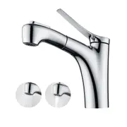 Decaura WELS Bathroom Basin Mixer Tap with Pull-out Spray Head 2-function Brass Basin Faucet (Chrome)