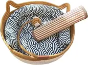 Cotton Rope Cat Bed | Handmade Small Dog Cat Sleeping Nest with Toy Tail | Kitten Shaped Cat Hammock Sleeping Nest Basket with Cooling Mat for Rabbits, Small Pets