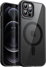JETech Magnetic Case for iPhone 12/12 Pro 6.1-Inch Compatible with MagSafe, Shockproof Phone Bumper Cover, Solid Color Matte TPU Frame, Anti-Scratch Clear Back (Black)