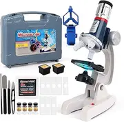 Why2Wise Kids Microscope Kit 100X-1200X Microscope for Kids with Metal Body Microscope, Carrying Box, LED Light, Science Kit STEM Toys for Kids Children Beginner.