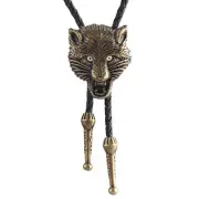 One meter choker necklace with cord and metal, native american with central wolf
