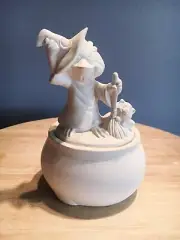 Goofy Duck Witch & Cat on a Cauldron Jar- Halloween Unpainted Molded Ceramics