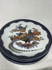 New Set Of 4 Williams Sonoma Fleur Salad Plate Pheasant Bird Floral Blue