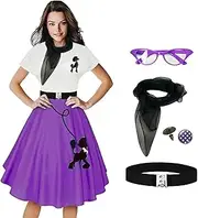 [Uezjymi] Poodle Dress for Women Sock Hop Outfits 1950s Poodle Skirt Costume with 50s Accessories Belt Glasses Earrings Scarf