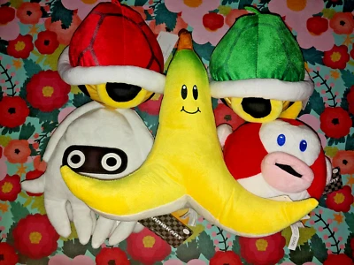 Super Mario Kart Set Of 5 Plush 9"- 12" Red Green Shell Cheep Cheep Brand New