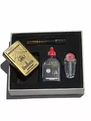 Marlboro Windproof Oil Lighter Antique Gold Finish Fuel,flints And Filter Gift