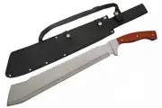 Machete Stainless Steel Cleaver Blade Reverse Serration Wood Handle Nylon Sheath