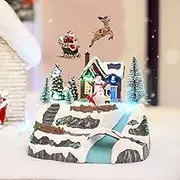 Animated Christmas Winter Village Flying Santa Reindeer LED Ligthts Music
