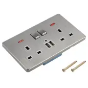 Dual UK Socket Switched Multi Power Outlet Dual USB Grey 250V 13A 146x88mm