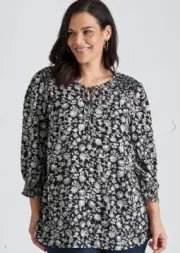 Autograph Top Tunic Peasant Shirt Plus Size 24 Viscose 3/4 Sleeve Black White