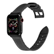 Leather Silicone Watch Band Wrist Strap For Apple Series 1 2 3 4 42Mm 44Mm Black Watch Bands
